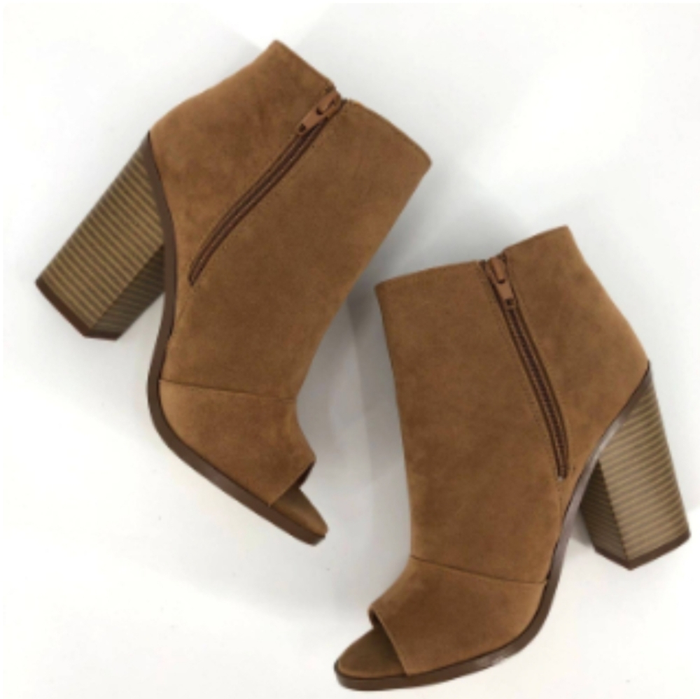 Tan peek toe booties